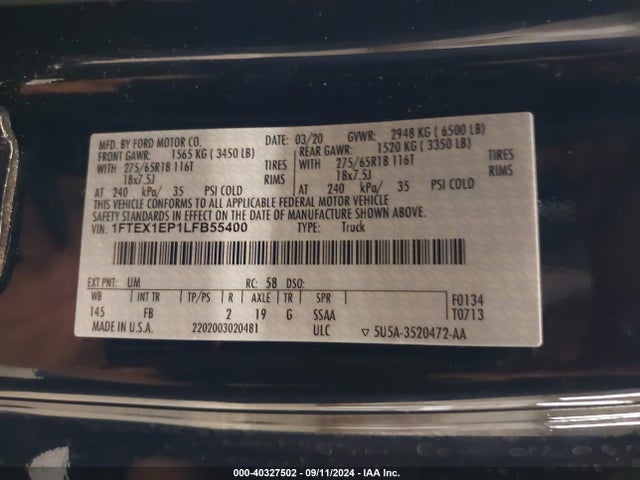 1FTEX1EP1LFB55400 Ford F-150 Xlt