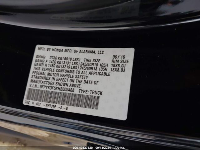 5FPYK3F5XHB005468 Honda Ridgeline Rtl