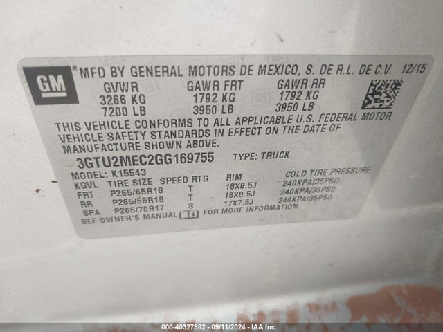 3GTU2MEC2GG169755 GMC Sierra K1500 Sle