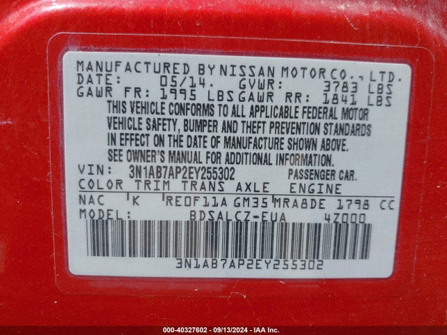 Nissan SENTRA S 2014 3N1AB7AP2EY255302 Image 9