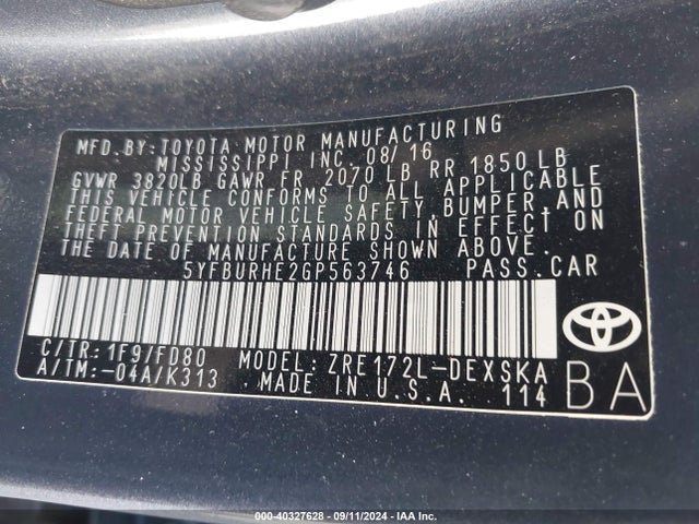 Toyota Corolla S Plus 2016 5YFBURHE2GP563746 Image 9