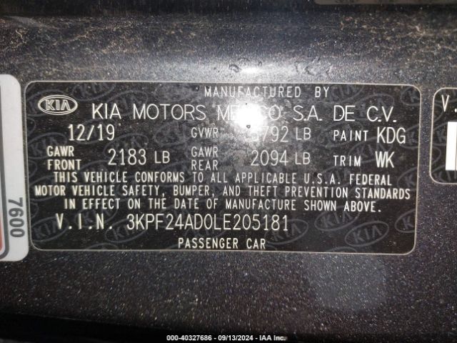 3KPF24AD0LE205181 KIA FORTE FE