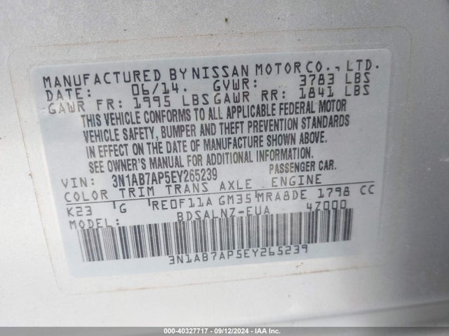 Nissan Sentra Fe+ Sv 2014 3N1AB7AP5EY265239 Image 9