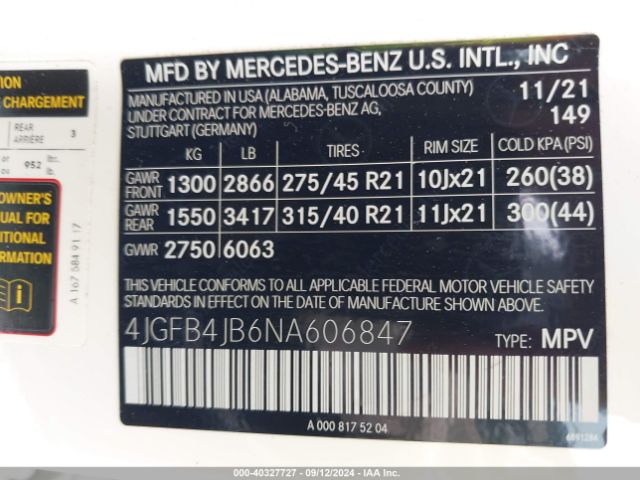 4JGFB4JB6NA606847 Mercedes-Benz GLE 350