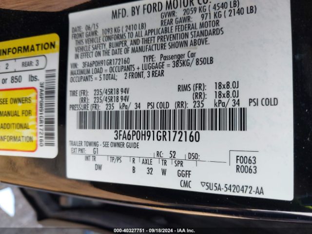 3FA6P0H91GR172160 Ford FUSION SE