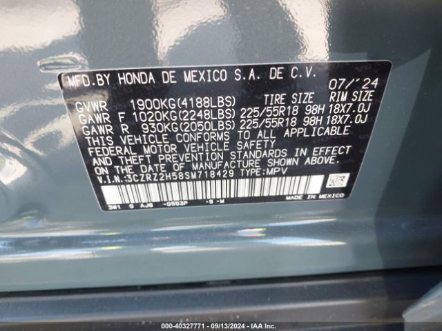 3CZRZ2H58SM718429 Honda Hr-v Awd Sport