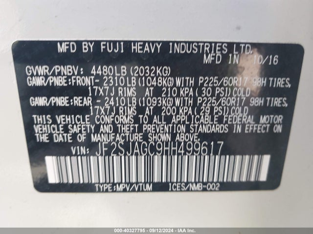 Subaru Forester 2.5i Premium 2017 JF2SJAGC9HH499617 Image 9