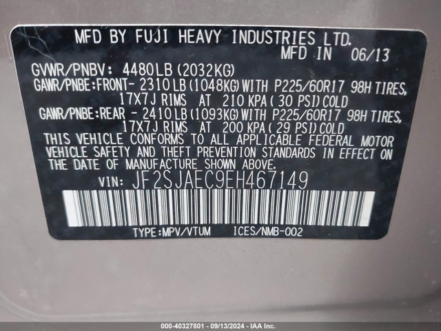 Subaru Forester 2.5i Premium 2014 JF2SJAEC9EH467149 Image 9