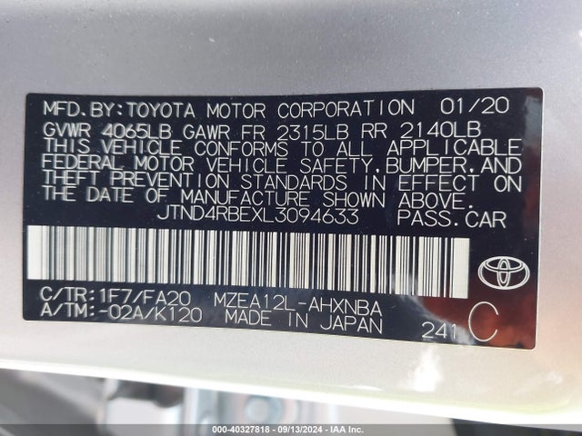 Toyota COROLLA SE 2020 JTND4RBEXL3094633 Image 9