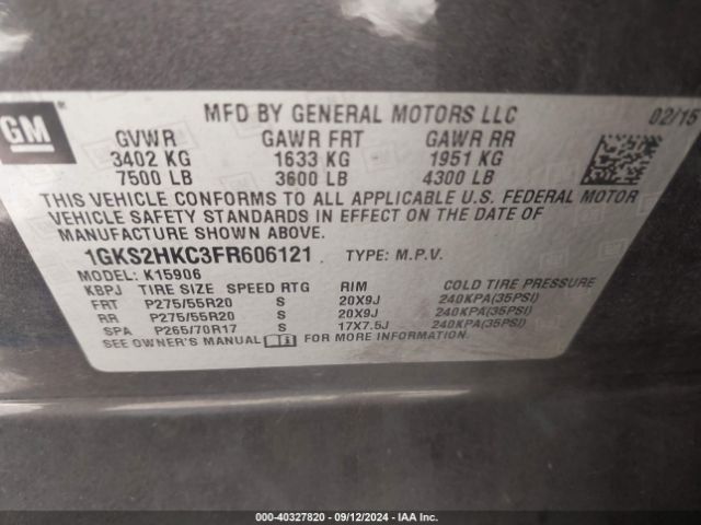 1GKS2HKC3FR606121 GMC Yukon Xl 1500 Slt