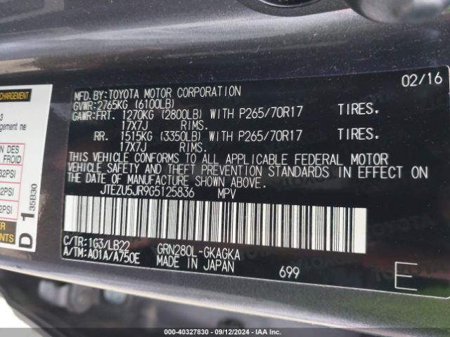 JTEZU5JR9G5125836 Toyota 4runner Sr5 Premium