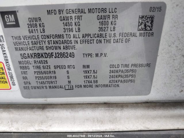 5GAKRBKD9FJ286249 Buick Enclave Leather