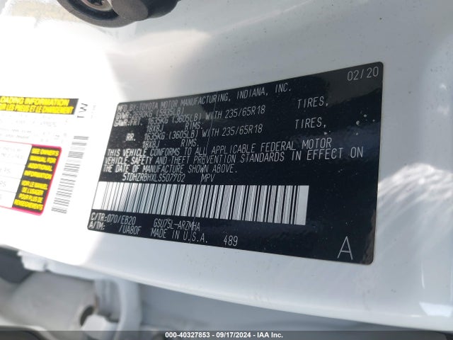 5TDHZRBHXLS507702 Toyota Highlander Xle