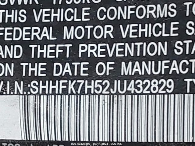 SHHFK7H52JU432829 Honda CIVIC EX