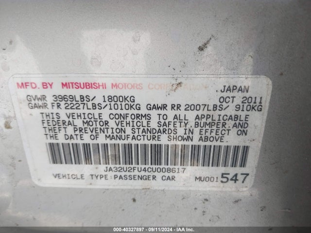2012 MITSUBISHI LANCER JA32U2FU4CU008617 Photo 8