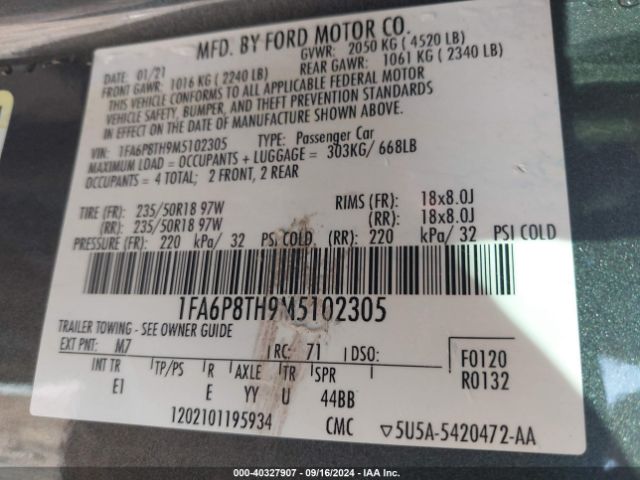 1FA6P8TH9M5102305 Ford Mustang Ecoboost Premium Fastback