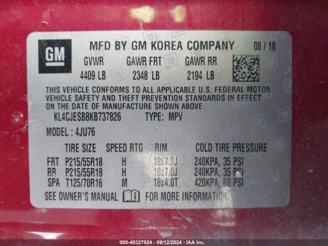 KL4CJESB8KB737826 Buick Encore Awd Preferred