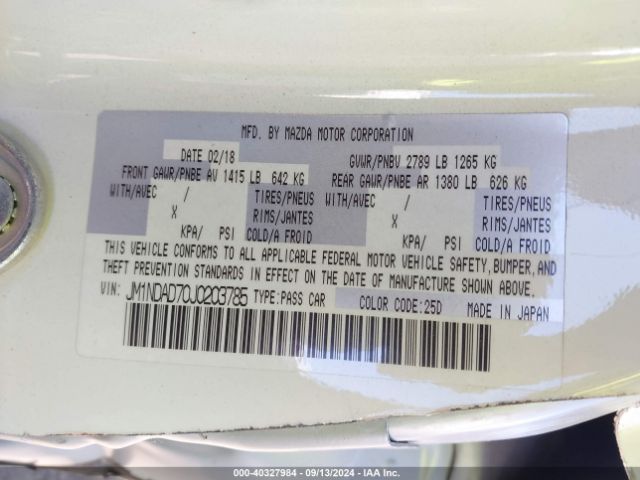 JM1NDAD70J0203785 Mazda Mx-5 Miata Grand Touring