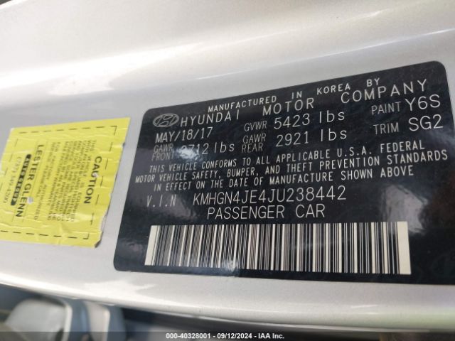 KMHGN4JE4JU238442 Genesis G80 3.8