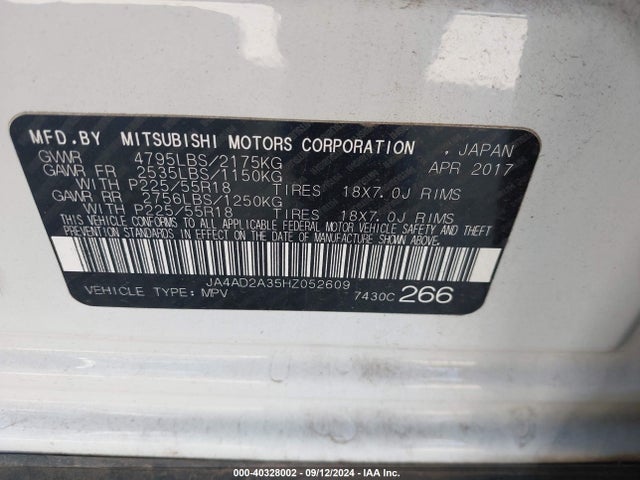 2017 MITSUBISHI OUTLANDER JA4AD2A35HZ052609 Photo 8