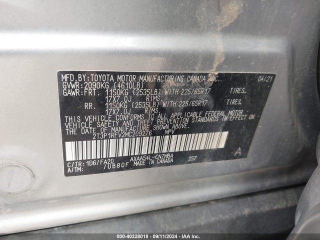 Toyota Rav4 Xle 2021 2T3P1RFV2MC209276 Image 9