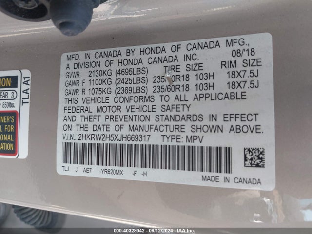 Honda CR-V EX 2018 2HKRW2H5XJH669317 Image 9