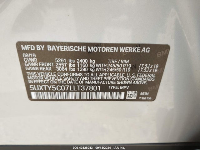 5UXTY5C07LLT37801 BMW X3 Xdrive30i