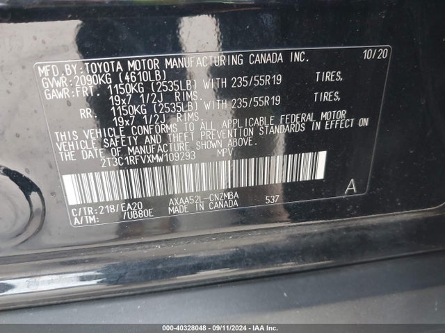 Toyota Rav4 Xle Premium 2021 2T3C1RFVXMW109293 Image 9