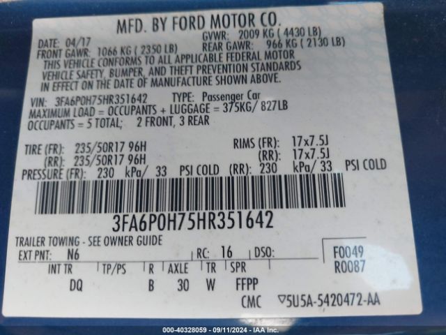3FA6P0H75HR351642 Ford FUSION SE