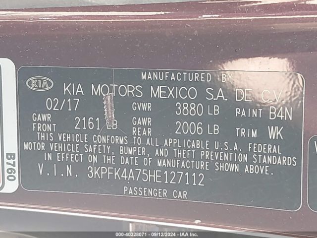 3KPFK4A75HE127112 KIA FORTE LX