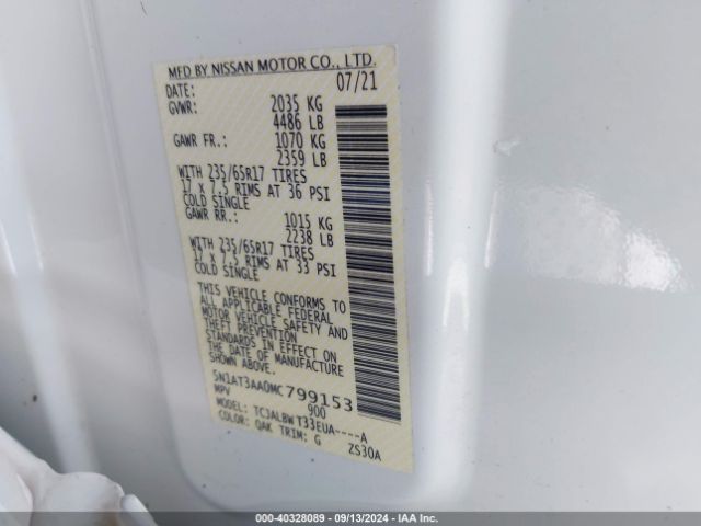 5N1AT3AA0MC799153 Nissan Rogue S Fwd