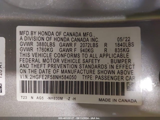 Honda Civic Sport 2022 2HGFE2F58NH584050 Image 9