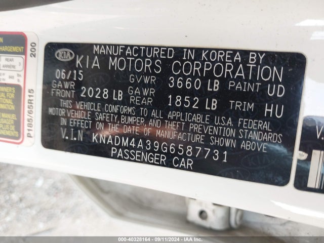 KIA RIO LX 2016 KNADM4A39G6587731 Image 9