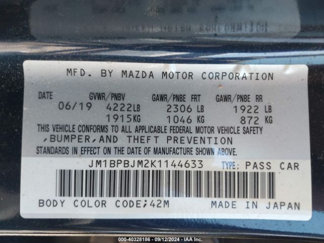 JM1BPBJM2K1144633 Mazda MAZDA3