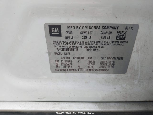 Buick Encore Convenience 2015 KL4CJBSB1FB218718 Image 9