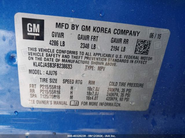 KL4CJASB3FB238883 Buick Encore