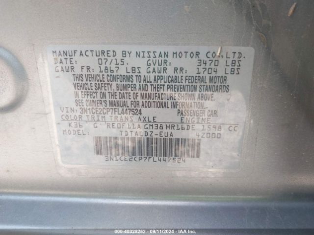 3N1CE2CP7FL447524 Nissan Versa Note Sv