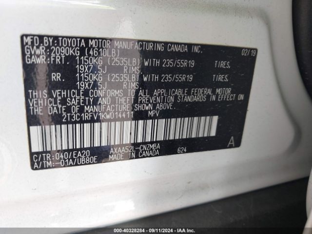 2T3C1RFV1KW014411 Toyota Rav4 Xle Premium