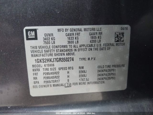 1GKS2HKJ7GR350274 GMC YUKON XL DENALI