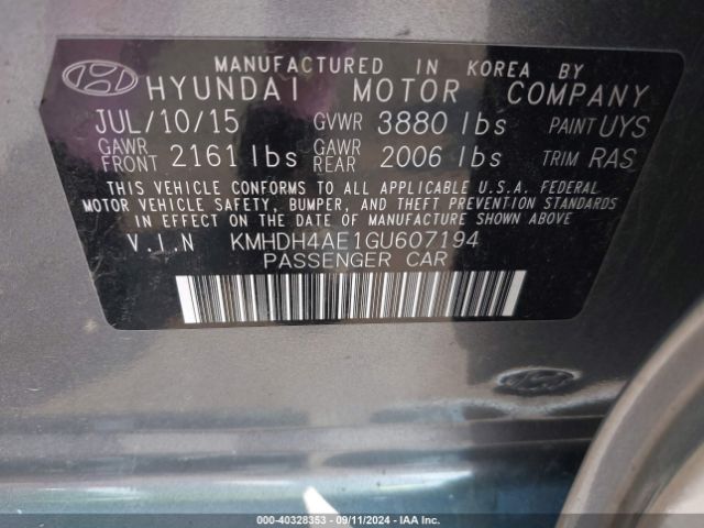 KMHDH4AE1GU607194 Hyundai ELANTRA SE
