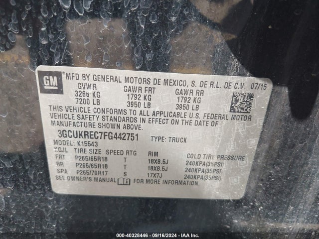 Chevrolet Silverado 1500 2lt 2015 3GCUKREC7FG442751 Image 9
