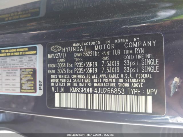 KM8SRDHF4JU266853 Hyundai Santa Fe Limited Ultimate