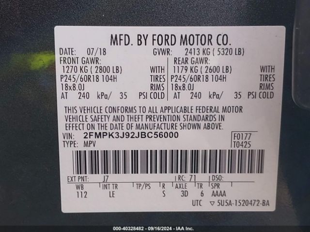 2FMPK3J92JBC56000 Ford EDGE SEL