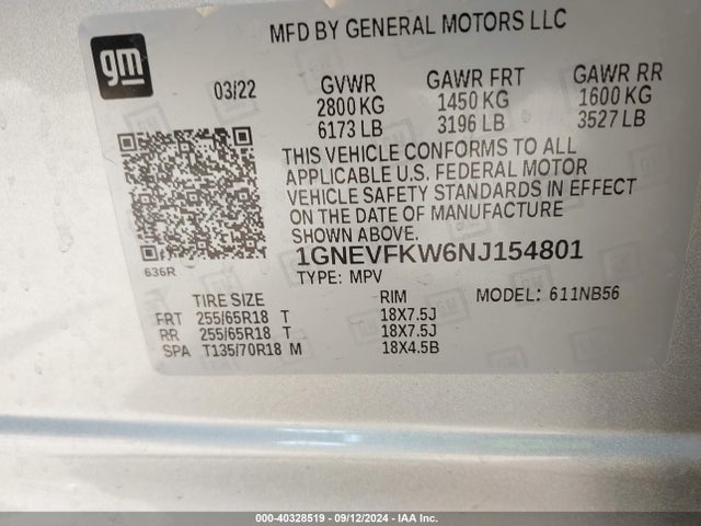 Chevrolet Traverse Awd Ls 2022 1GNEVFKW6NJ154801 Image 9