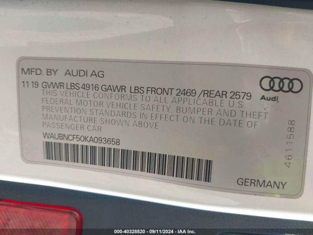 WAUBNCF50KA093658 Audi A5 45 Premium