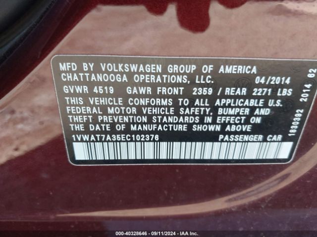 1VWAT7A35EC102376 Volkswagen Passat 1.8t Wolfsburg Edition