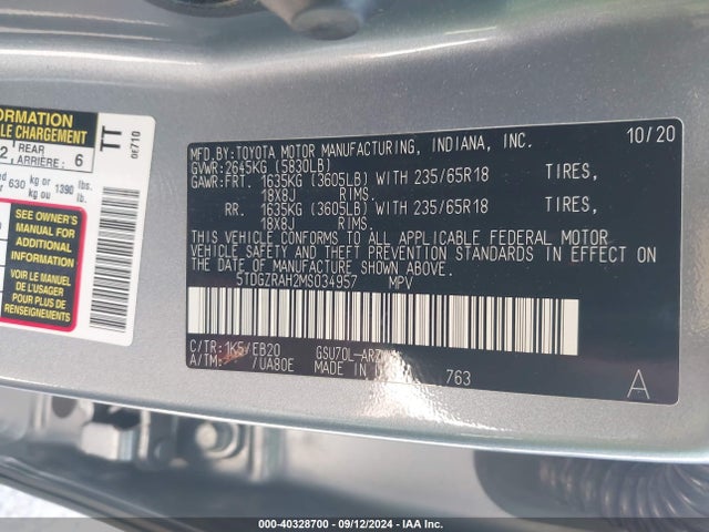 Toyota Highlander Xle 2021 5TDGZRAH2MS034957 Image 9