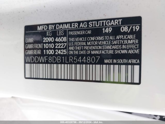 WDDWF8DB1LR544807 Mercedes-Benz C 300