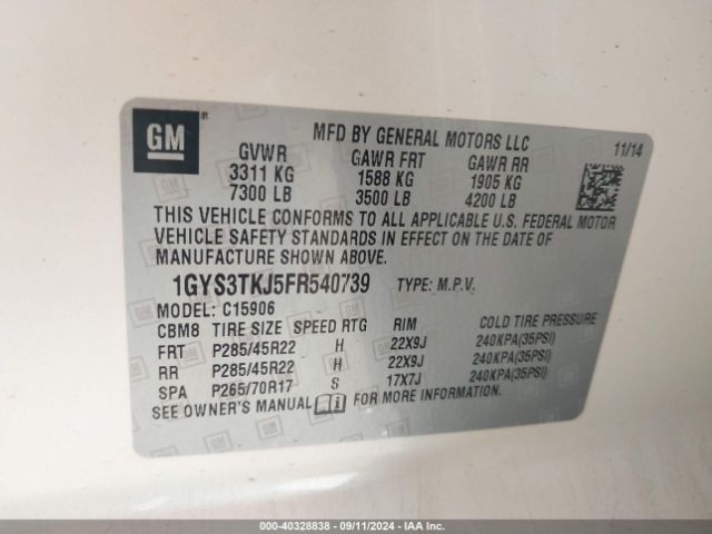 1GYS3TKJ5FR540739 Cadillac Escalade Esv Premium