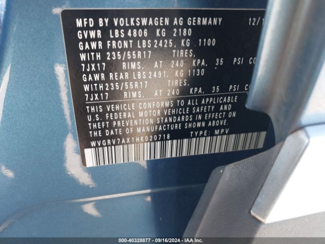 WVGRV7AX1HK020718 Volkswagen Tiguan 2.0t Wolfsburg Edition